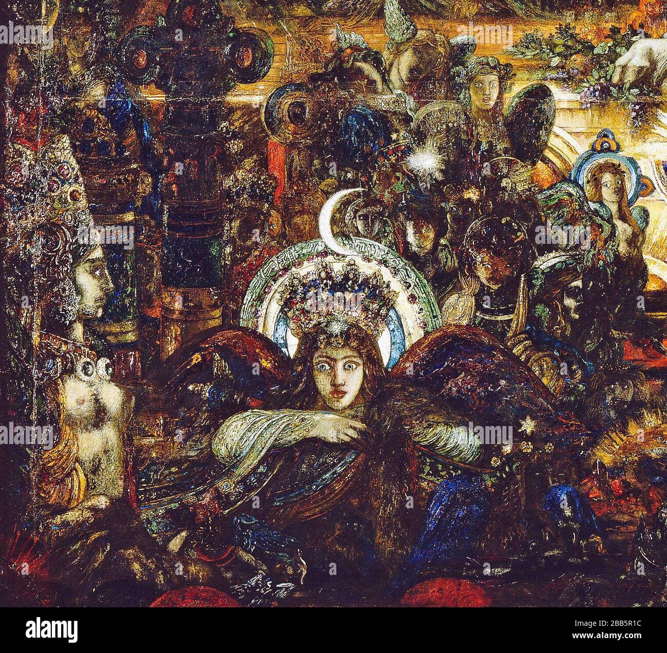 GUSTAVE MOREAU Vintage Art abstrakt, Kunst, Kunst, Kunst, Kentaur, Kopie, Kreation, Zeichnen, Zeichnen, Auge, berühmt, Grafik, gustave, Interieur, Meisterwerk, moreau, Museum, Mythos, alt, Farbe, Maler, Malerei, Papier, paris, Dichter, Nachbildung, Retro, Treppe, Textur, Urban, Vintage Stockfoto