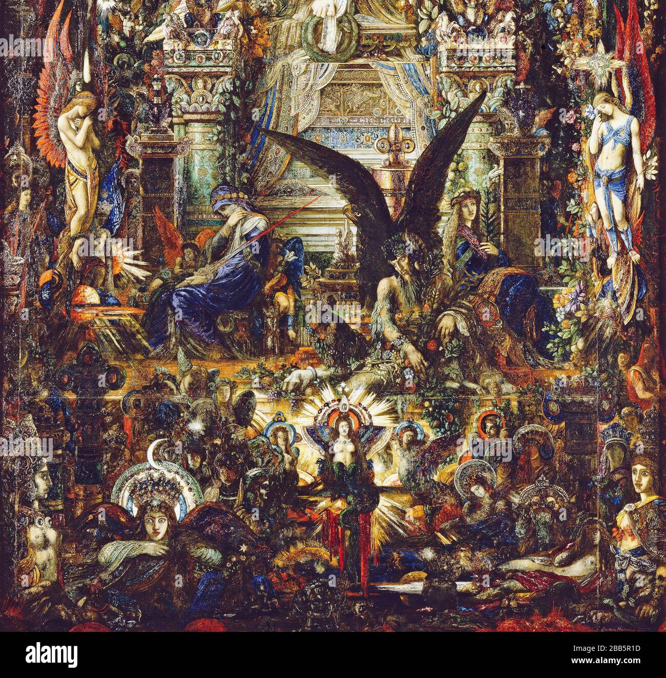 GUSTAVE MOREAU Vintage Art abstrakt, Kunst, Kunst, Kunst, Kentaur, Kopie, Kreation, Zeichnen, Zeichnen, Auge, berühmt, Grafik, gustave, Interieur, Meisterwerk, moreau, Museum, Mythos, alt, Farbe, Maler, Malerei, Papier, paris, Dichter, Nachbildung, Retro, Treppe, Textur, Urban, Vintage Stockfoto