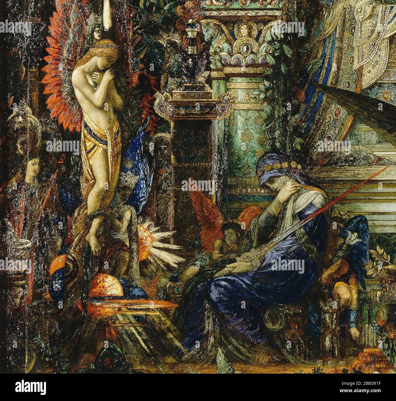 GUSTAVE MOREAU Vintage Art abstrakt, Kunst, Kunst, Kunst, Kentaur, Kopie, Kreation, Zeichnen, Zeichnen, Auge, berühmt, Grafik, gustave, Interieur, Meisterwerk, moreau, Museum, Mythos, alt, Farbe, Maler, Malerei, Papier, paris, Dichter, Nachbildung, Retro, Treppe, Textur, Urban, Vintage Stockfoto