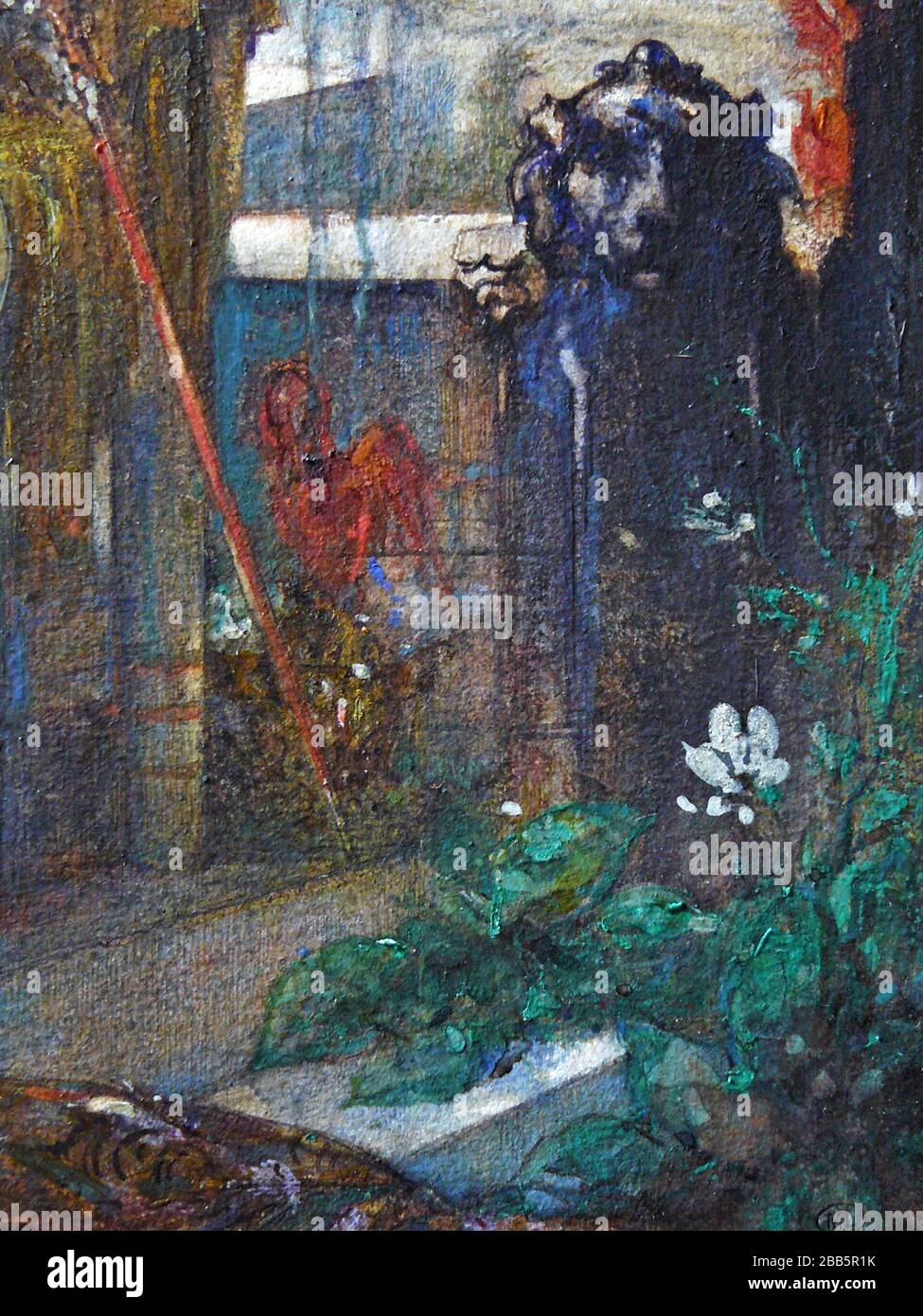 GUSTAVE MOREAU Vintage Art abstrakt, Kunst, Kunst, Kunst, Kentaur, Kopie, Kreation, Zeichnen, Zeichnen, Auge, berühmt, Grafik, gustave, Interieur, Meisterwerk, moreau, Museum, Mythos, alt, Farbe, Maler, Malerei, Papier, paris, Dichter, Nachbildung, Retro, Treppe, Textur, Urban, Vintage Stockfoto