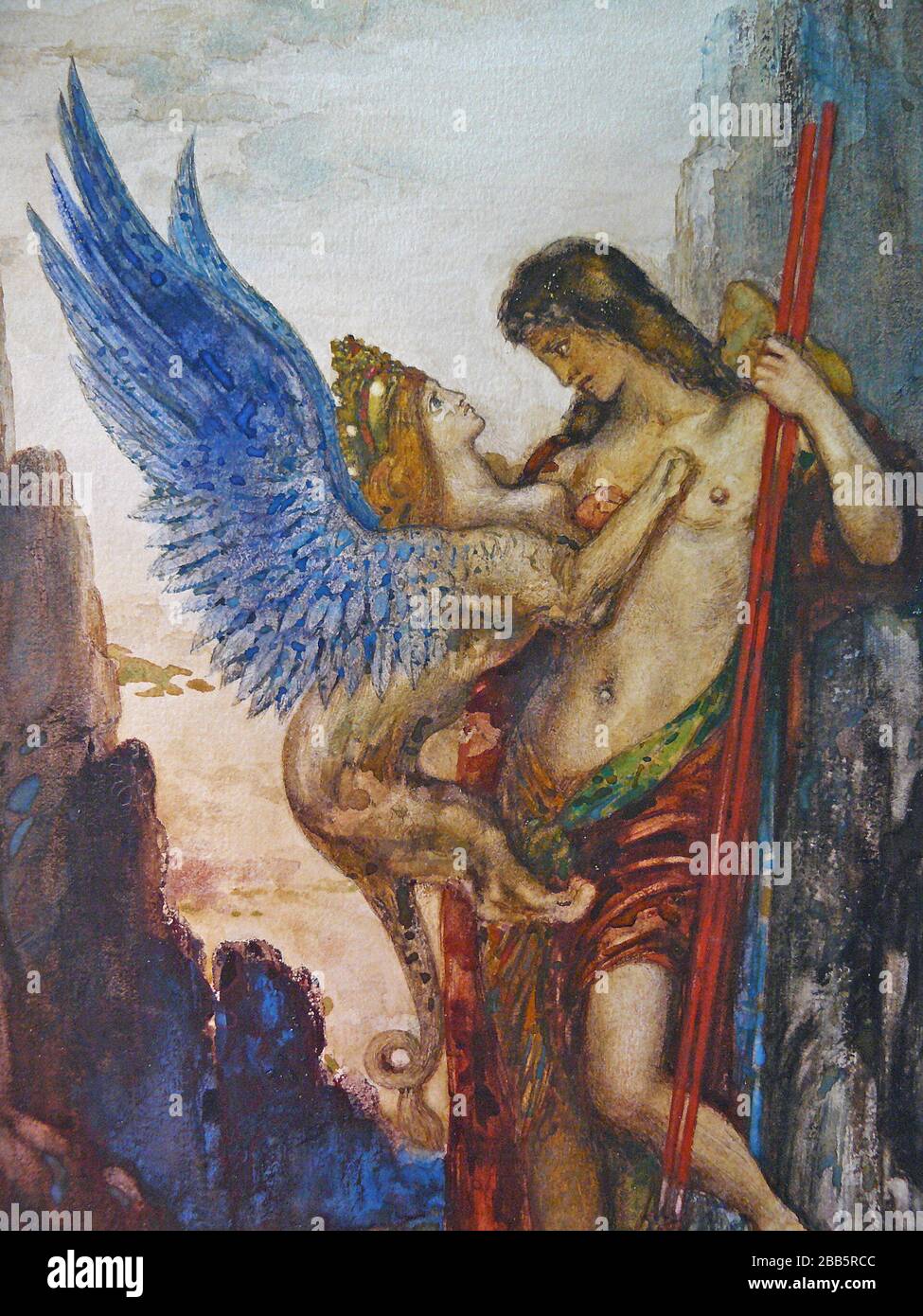GUSTAVE MOREAU Vintage Art abstrakt, Kunst, Kunst, Kunst, Kentaur, Kopie, Kreation, Zeichnen, Zeichnen, Auge, berühmt, Grafik, gustave, Interieur, Meisterwerk, moreau, Museum, Mythos, alt, Farbe, Maler, Malerei, Papier, paris, Dichter, Nachbildung, Retro, Treppe, Textur, Urban, Vintage Stockfoto