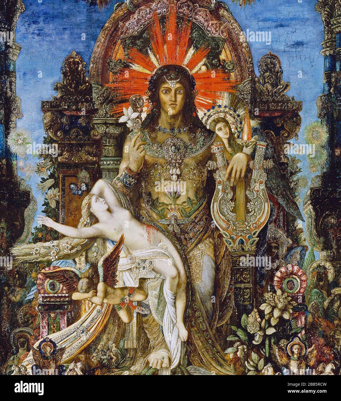GUSTAVE MOREAU Vintage Art abstrakt, Kunst, Kunst, Kunst, Kentaur, Kopie, Kreation, Zeichnen, Zeichnen, Auge, berühmt, Grafik, gustave, Interieur, Meisterwerk, moreau, Museum, Mythos, alt, Farbe, Maler, Malerei, Papier, paris, Dichter, Nachbildung, Retro, Treppe, Textur, Urban, Vintage Stockfoto