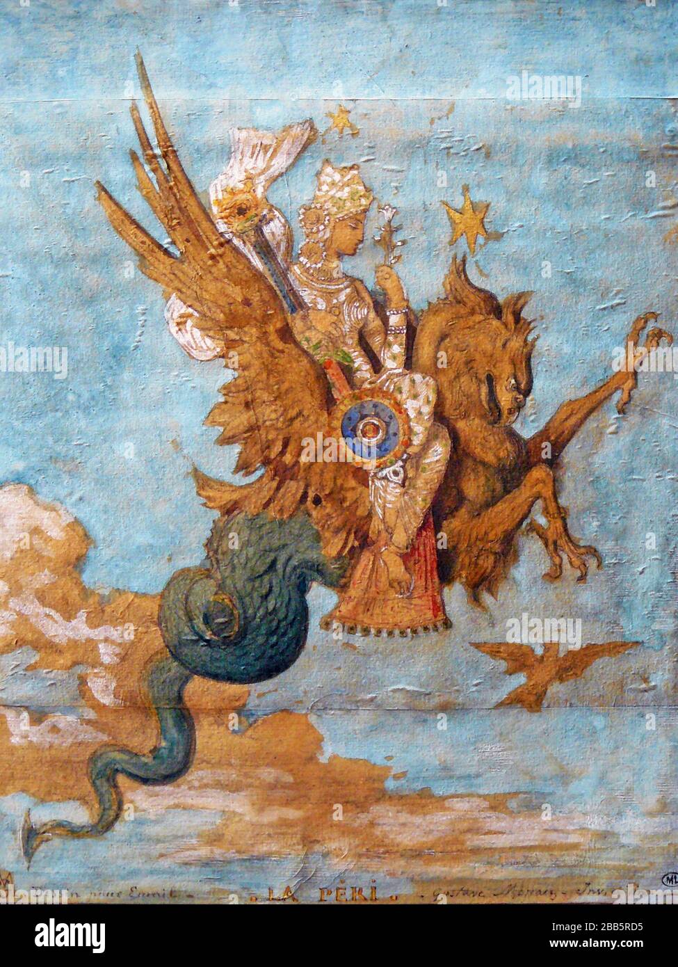 GUSTAVE MOREAU Vintage Art abstrakt, Kunst, Kunst, Kunst, Kentaur, Kopie, Kreation, Zeichnen, Zeichnen, Auge, berühmt, Grafik, gustave, Interieur, Meisterwerk, moreau, Museum, Mythos, alt, Farbe, Maler, Malerei, Papier, paris, Dichter, Nachbildung, Retro, Treppe, Textur, Urban, Vintage Stockfoto