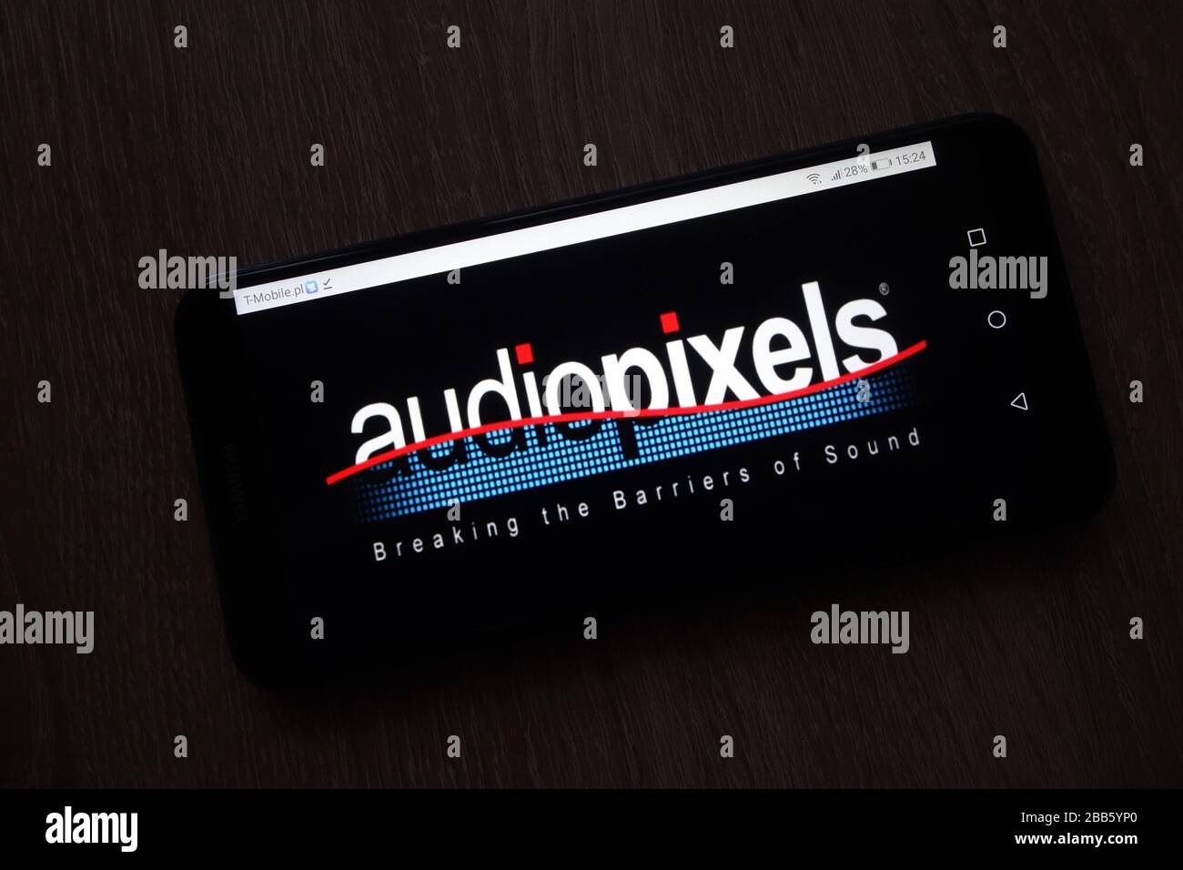Auf dem Smartphone wird das Logo "Audiopixel begrenzt" angezeigt Stockfoto