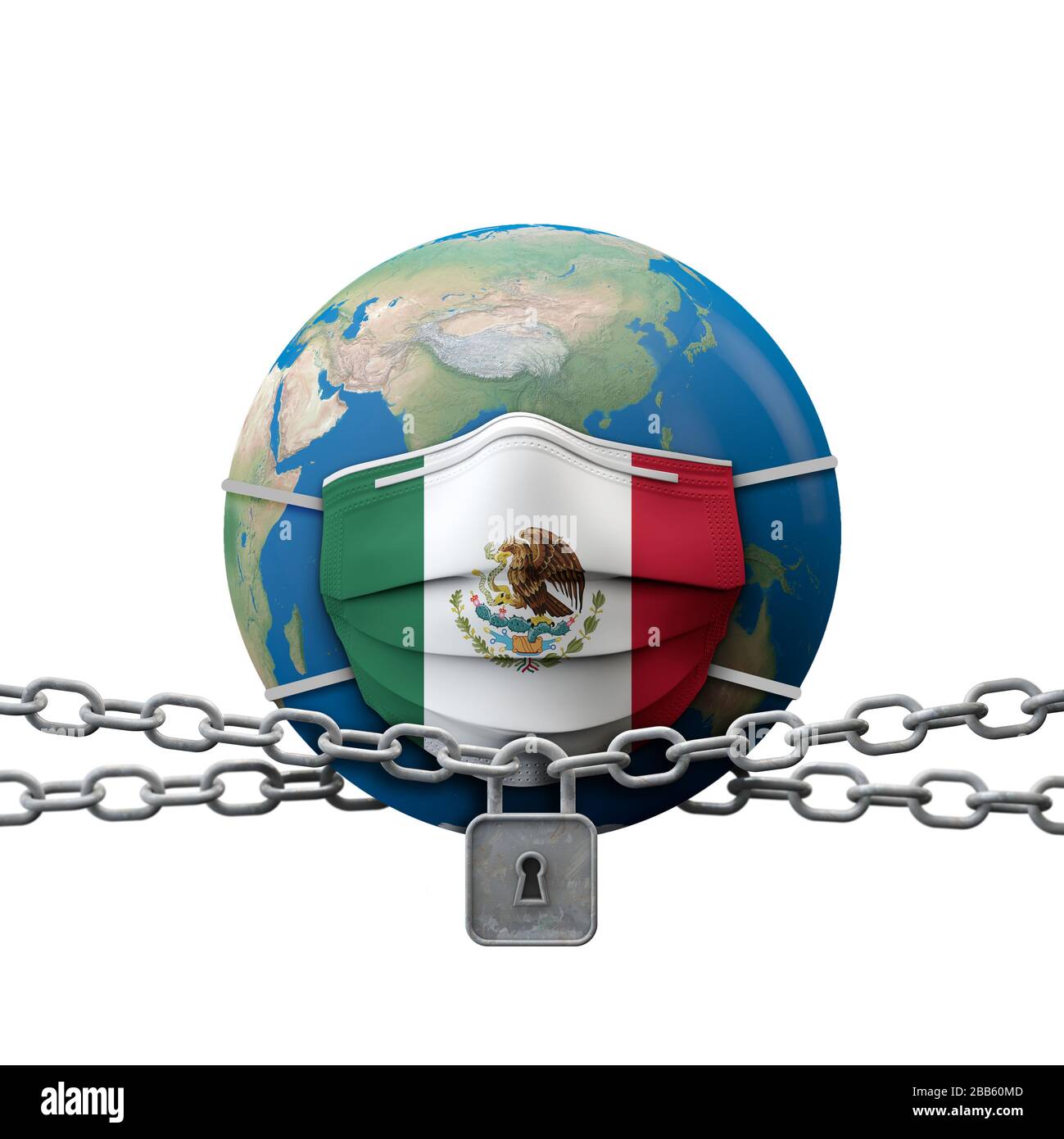 Mexiko Coronavirus blockt medizinische Schutzmaske ab. 3D-Rendering Stockfoto