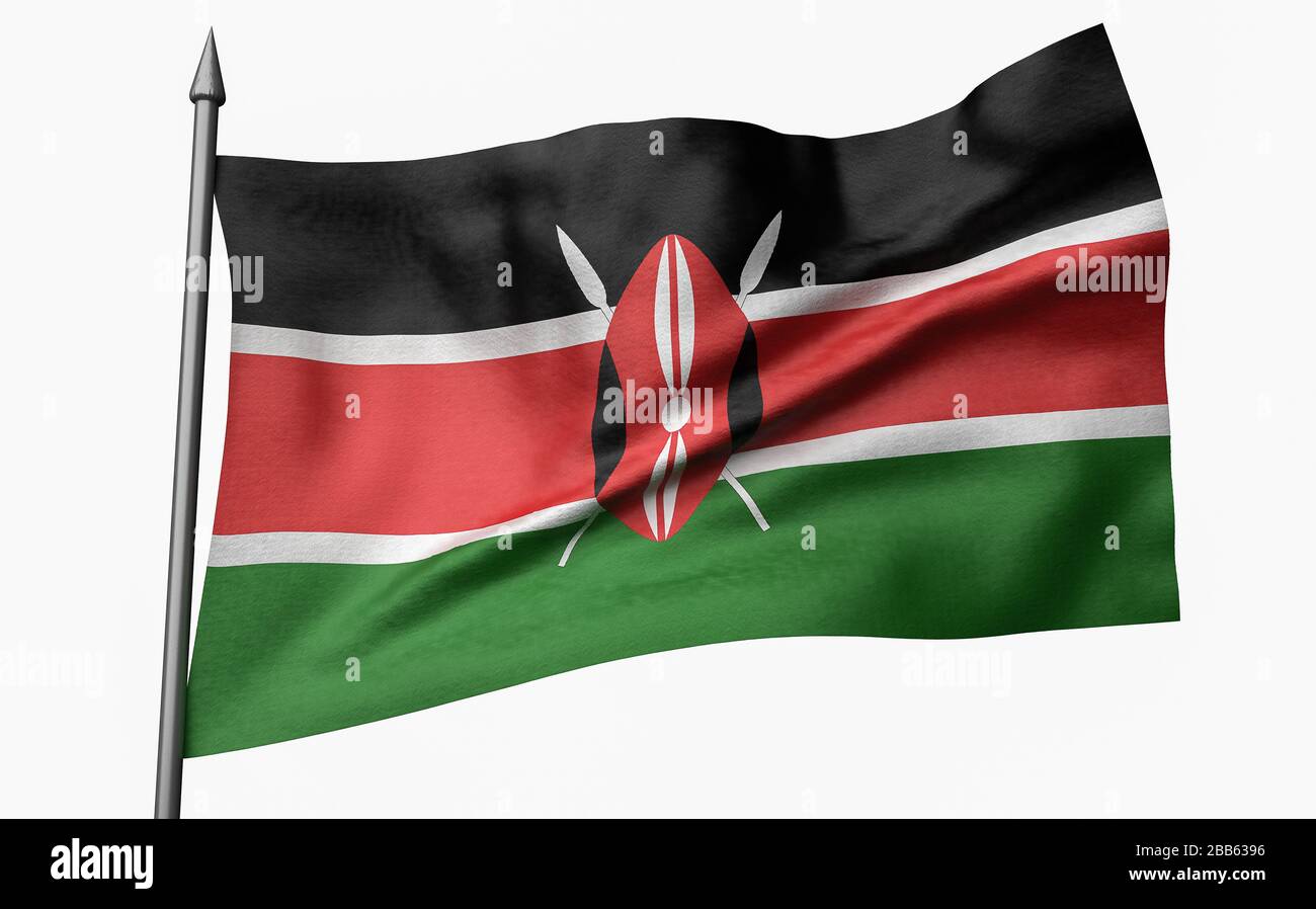 3D-Rendering von Flagpole mit Kenya Flag Stockfoto