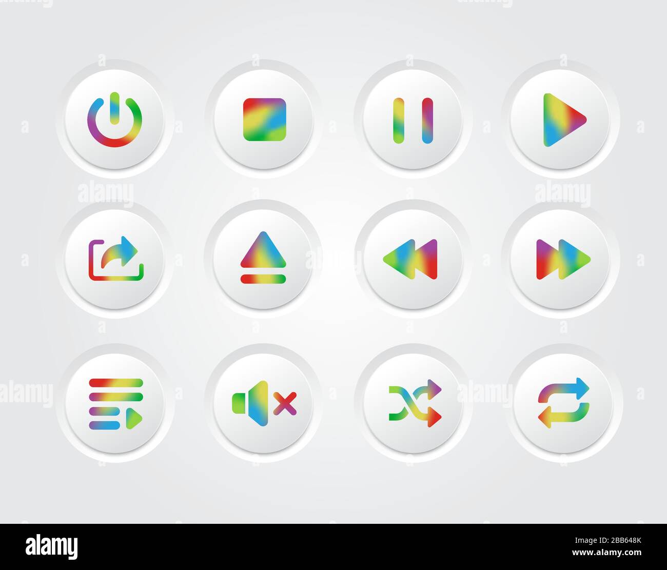 Der vektorisolierte Musik-Player Regenbogengradient mit flacher Oberfläche - Symbolsammlung Stock Vektor