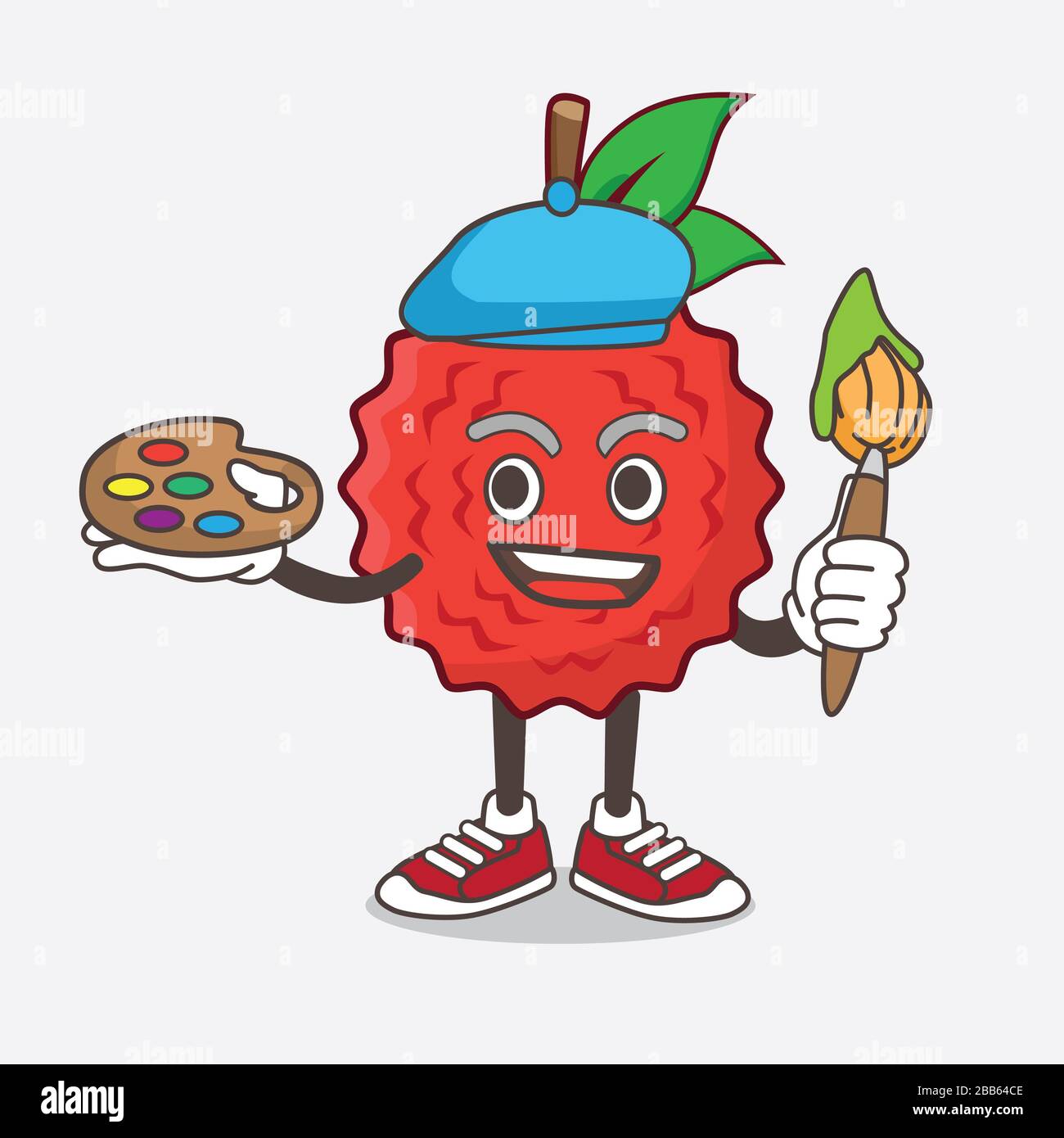 Eine Illustration von Lychee Fruit Cartoon Maskottchen Figurenmaler-Stil mit Kunstbürste Stockfoto