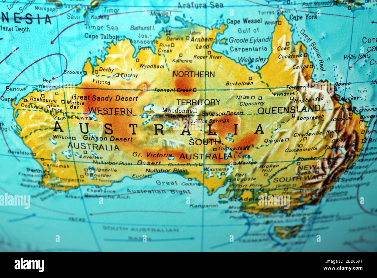 Australien Karte auf altem Atlas Stockfoto