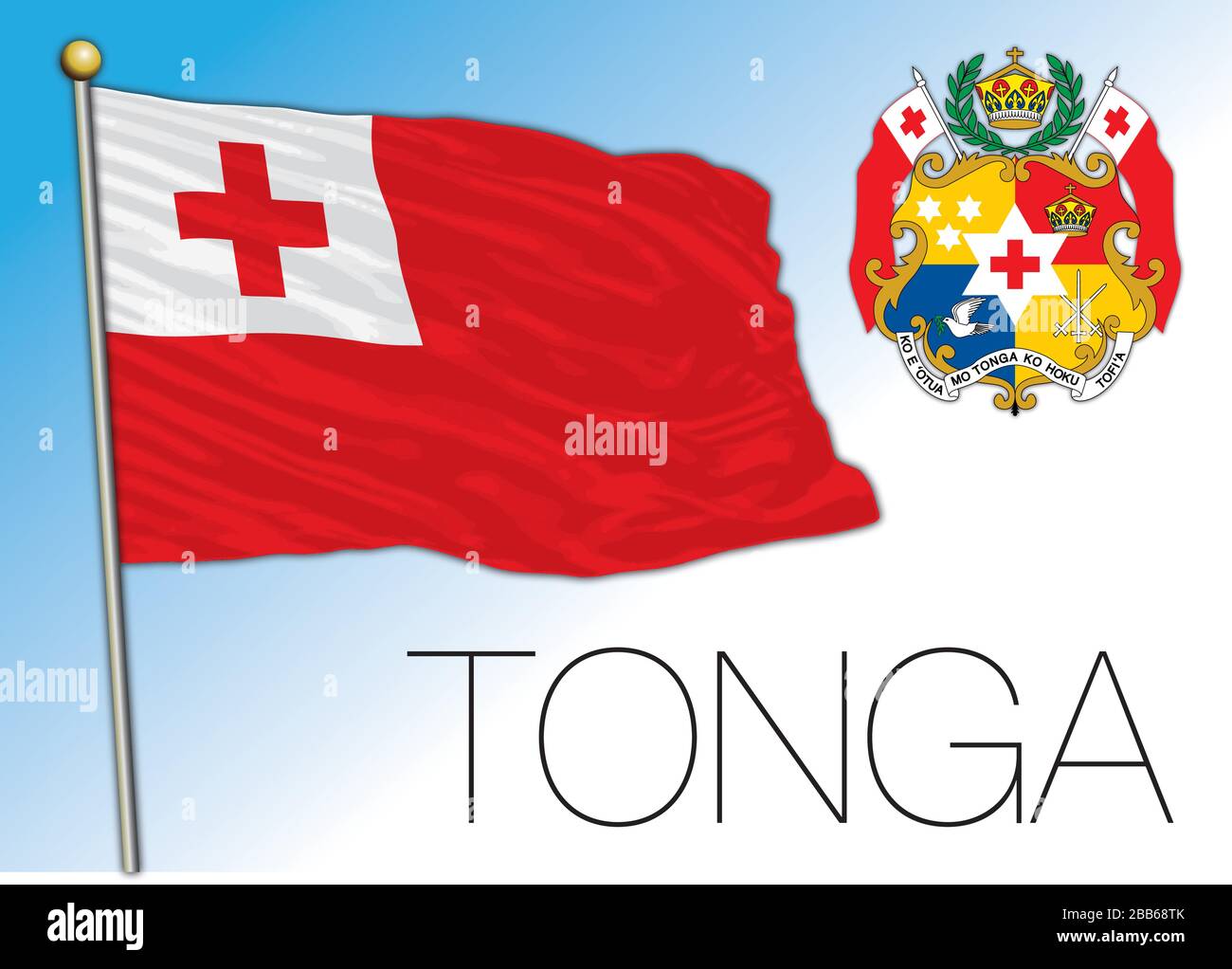 Tonga offizielle Nationalflaggen und -Wappen, oceania, Vektorillustration Stock Vektor