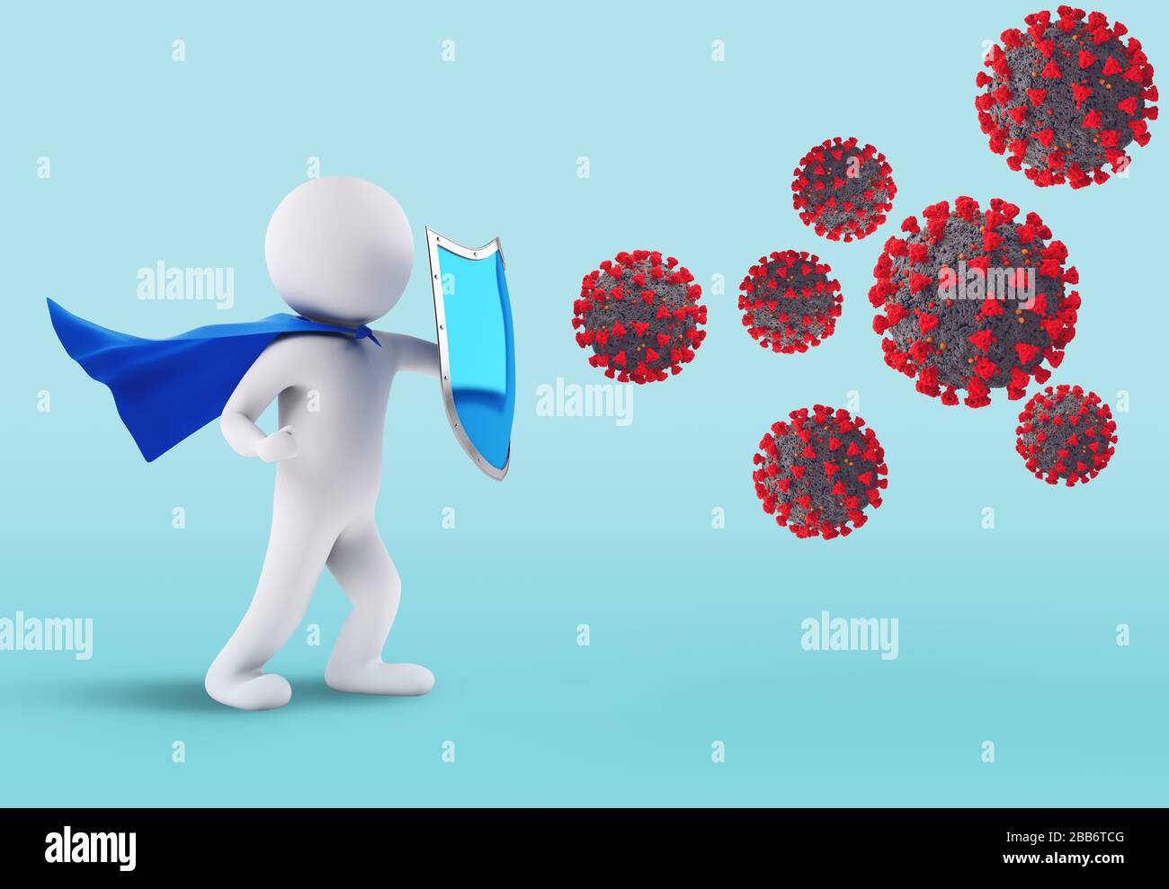 Konzept des Kampfes und der defensiven Immunität gegen den Virus. 3D-Rendering Stockfoto