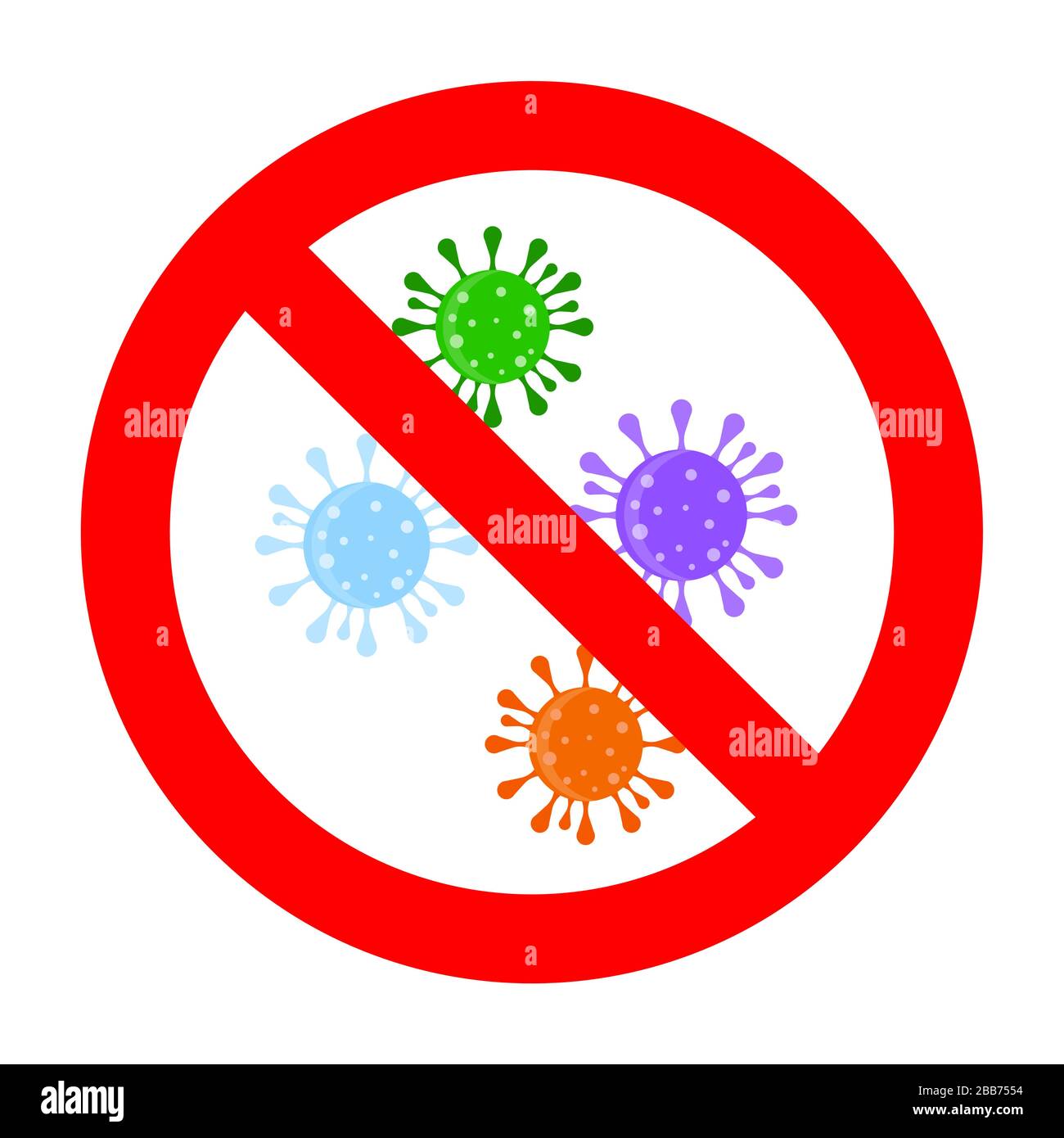 Schutz vor Bakterien und Viren, Verbot von Kovid 19, Stopp der Grippe, Interdiktion von Mikroorganismen, 2019-ncov-Infektion und Risiko, Vektordarstellung Stock Vektor