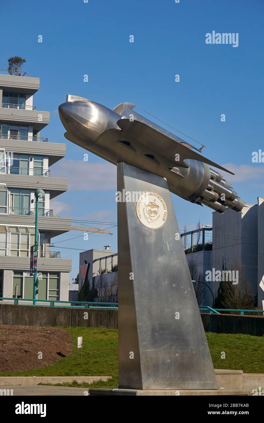 Die Centennial Rocket Ship Skulpturen aus Edelstahl und Bronze in Vancouver, BC, Kanada Stockfoto