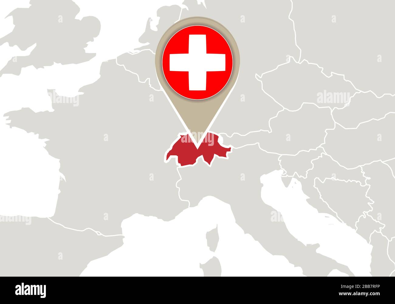 Europa mit hervorgehobener Karte und Flagge der Schweiz Stock Vektor