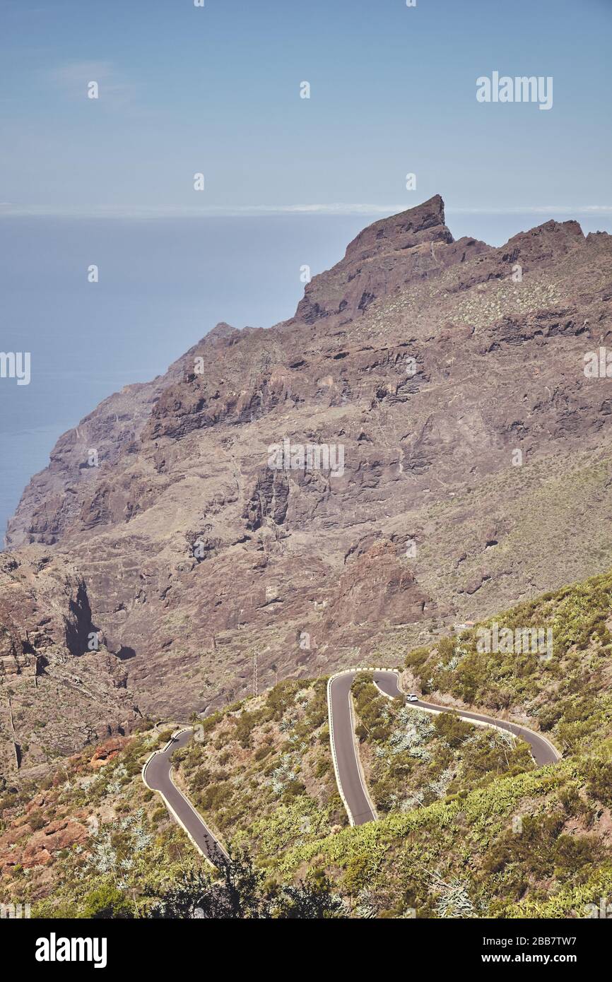 Berglandschaft auf der Insel, Farbtonierung angewendet, Spanien. Stockfoto
