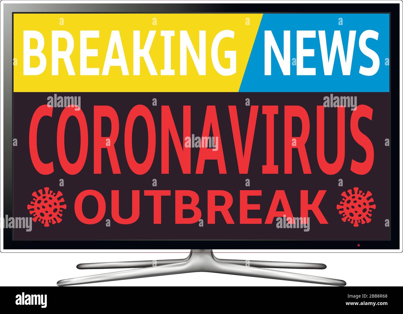 Smart TV mit Coronavirus COVID-19 Ausbruch, der Nachrichten auf dem Bildschirm bricht. Vektorgrafiken. Stock Vektor