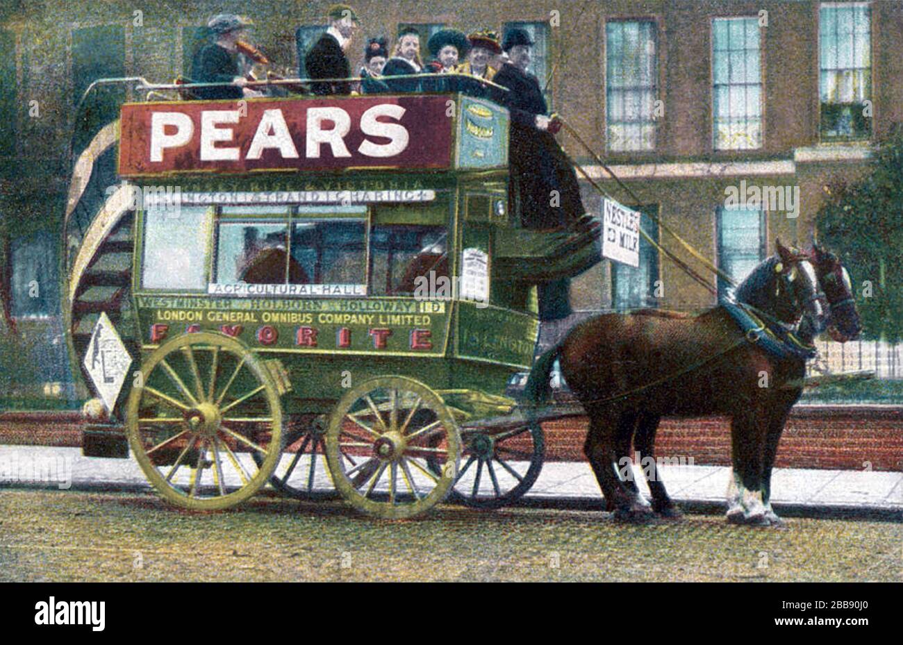 LONDONER PFERDEBUS auf einer Postkarte von 1905 Stockfoto