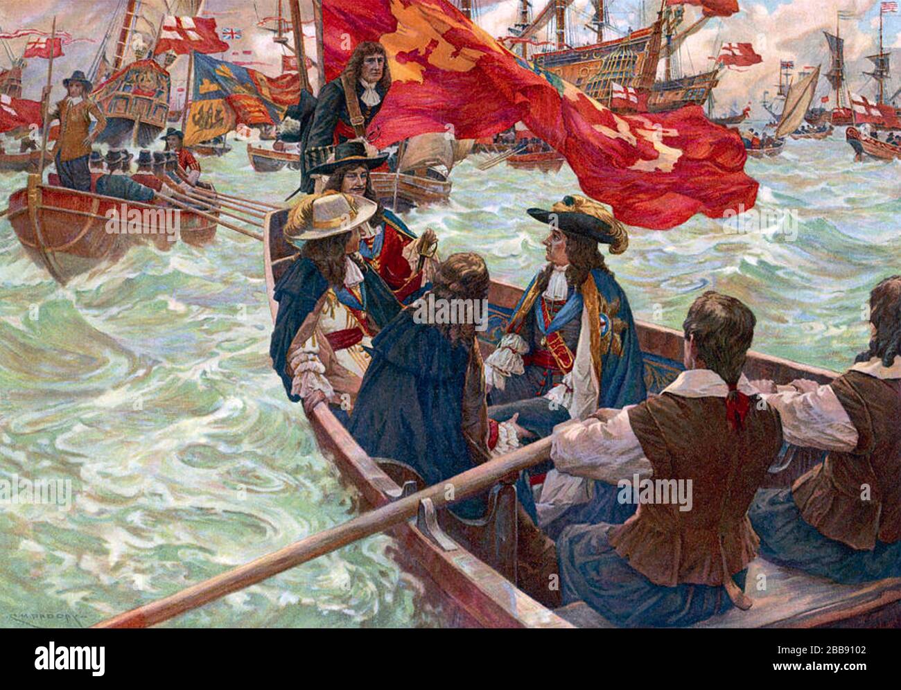 CHARLES II (1630-1685), der am 25. Mai 1660 aus Holland nach Dover kam und die Wiederherstellung symbolisierte, Stockfoto