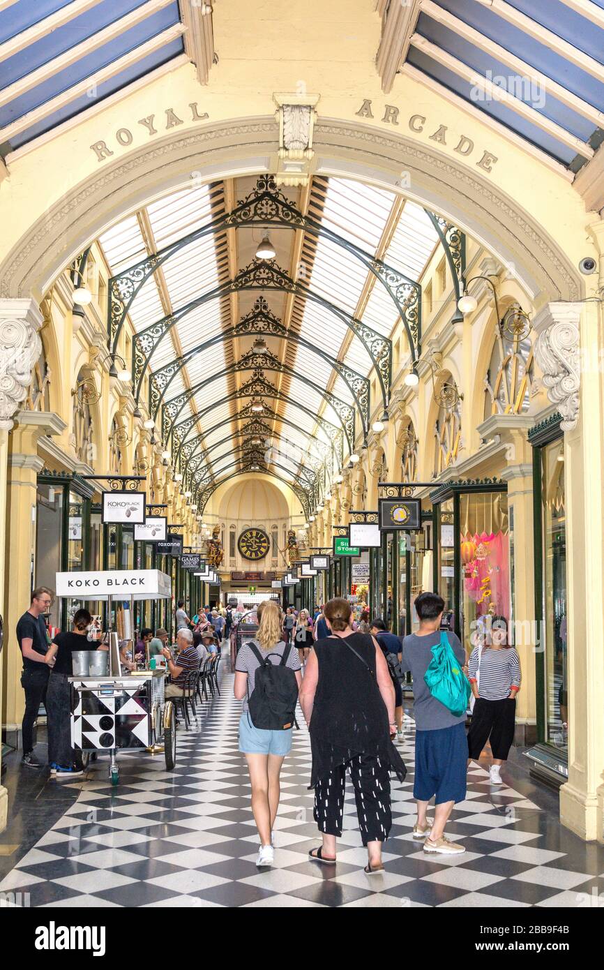 Innenbereich der Royal Arcade, Bourke Street, City Central, Melbourne, Victoria, Australien Stockfoto