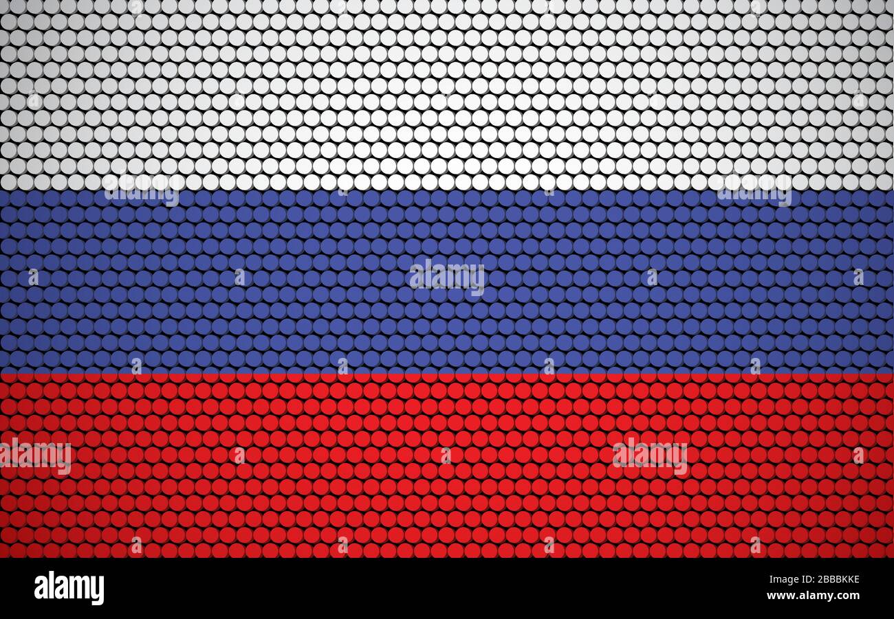 Abstrakte Flagge Russlands aus Kreisen. Weiße, blaue, rote russische Flagge mit farbigen Kreisen für einen modernen und abstrakten Look. Stock Vektor