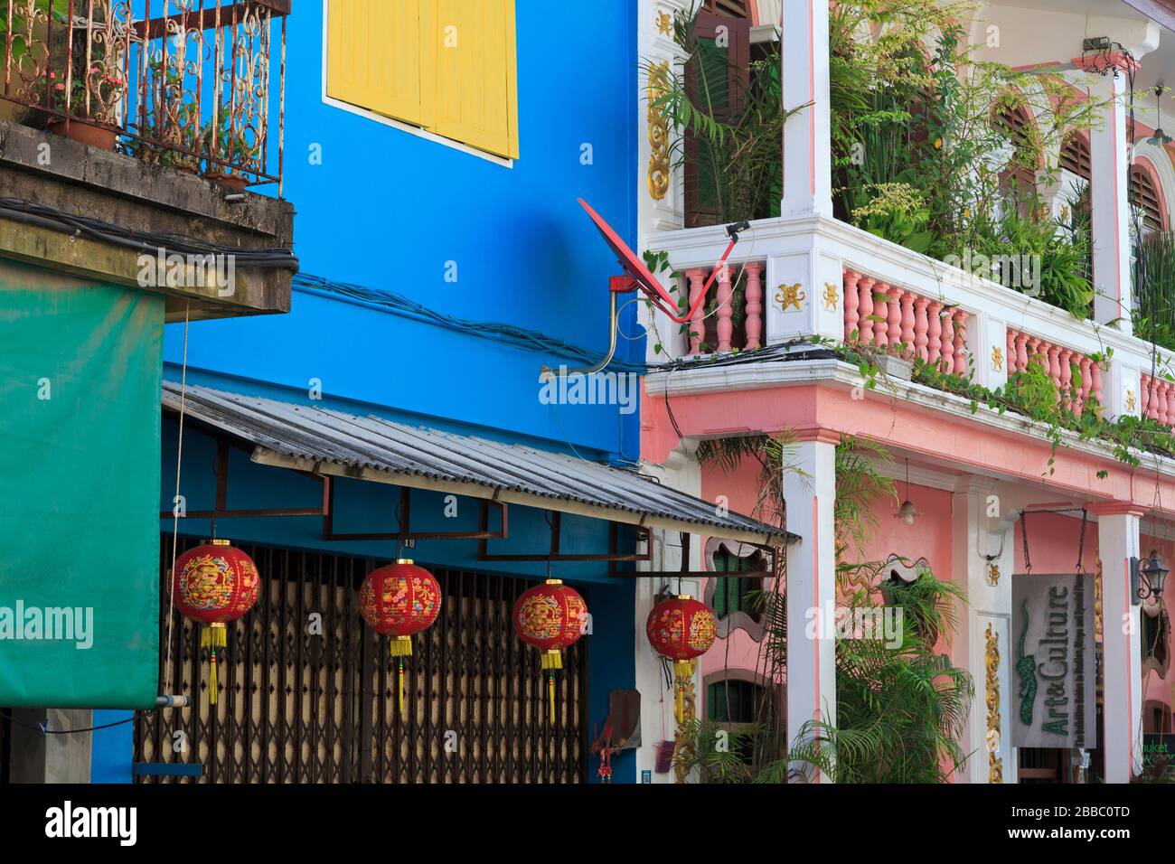 Architektur an der Soi Romanee Street, Altstadt von Phuket, Thailand, Asien Stockfoto