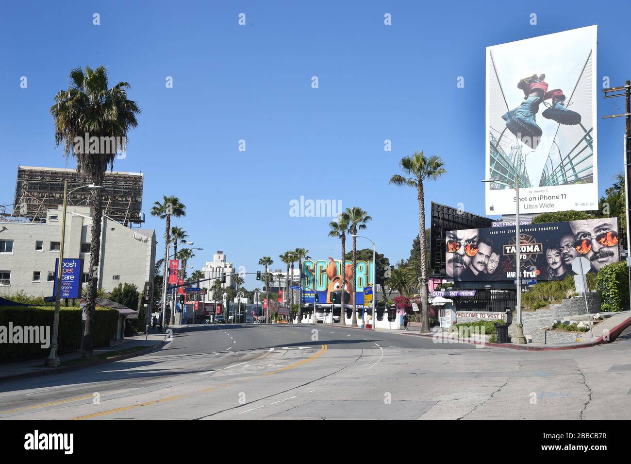 Sunset Blvd, leer während der Covid-19-Pandemie. Los Angeles, Kalifornien Stockfoto