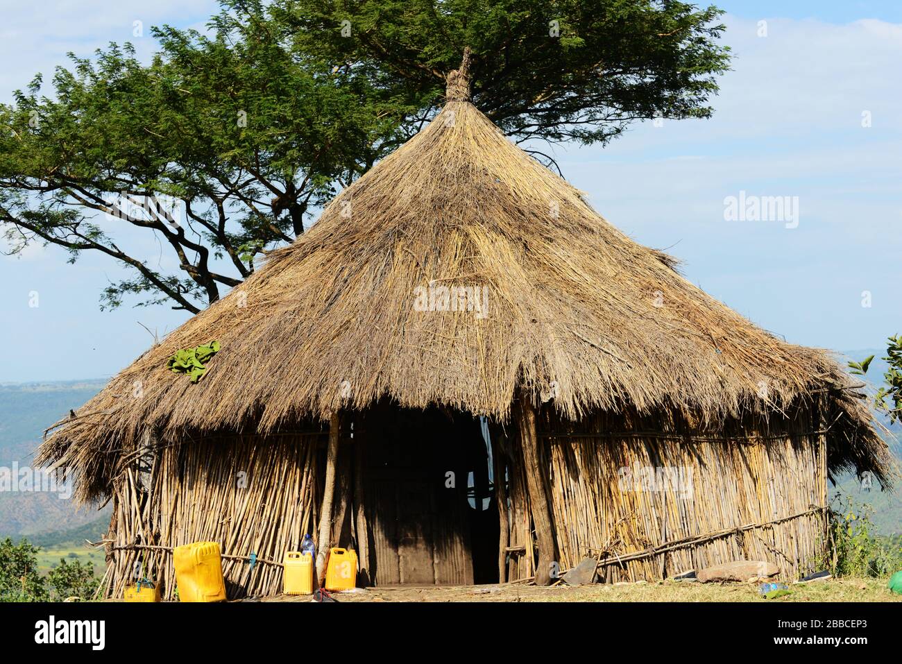 Eine traditionelle Hütte in der Region Kaffa in Äthiopien. Stockfoto