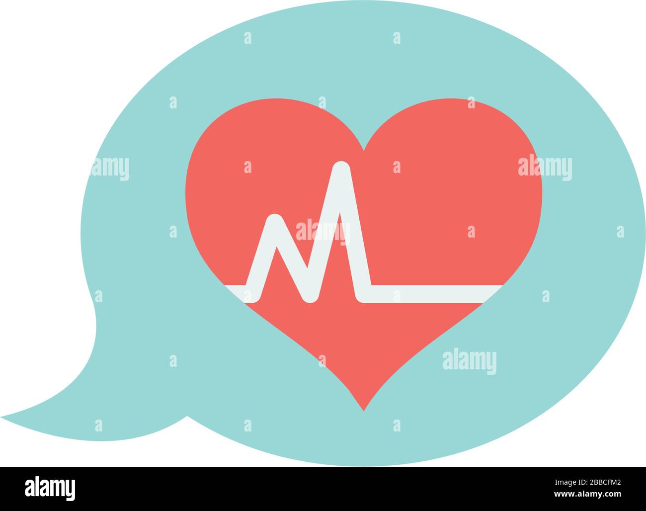 Sprechblase mit Herz-Kardio-Symbol über weißem Hintergrund, flacher Stil, Vektorgrafiken Stock Vektor