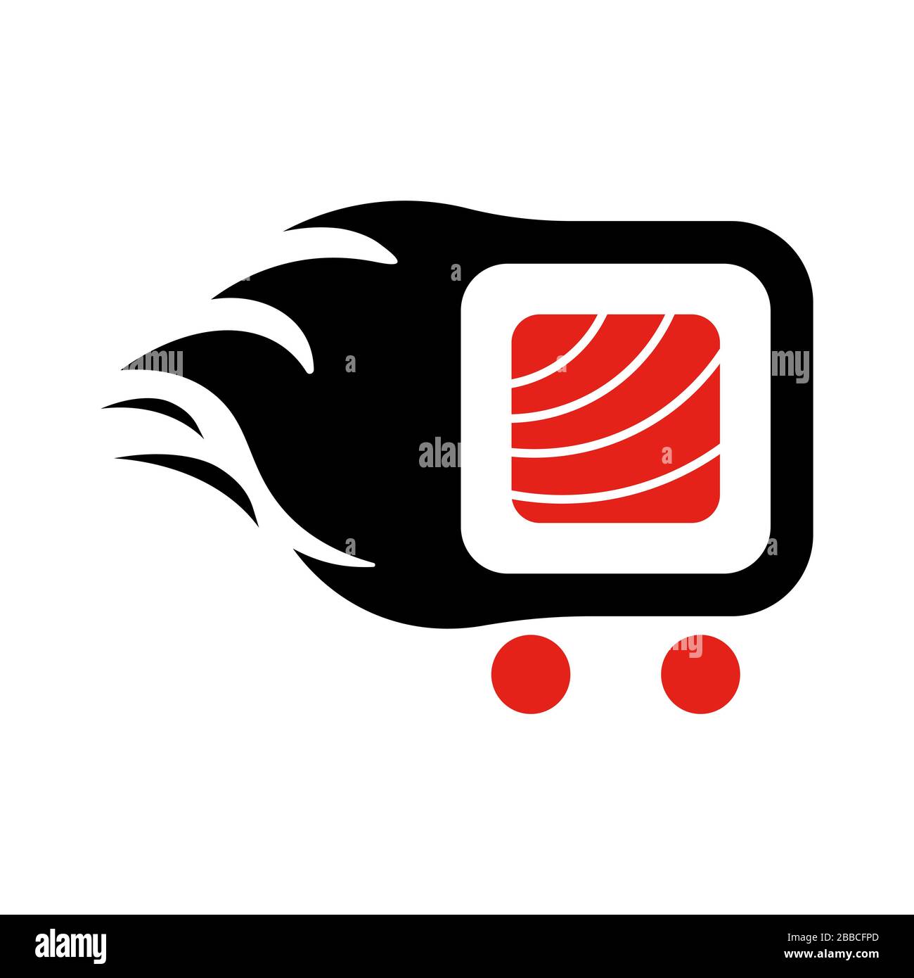 Vorlage für Sushi Delivery Logo. Vektorgrafiken Sushi-Rollenzeichen, symbolisiert die schnelle Lieferung. EPS 10 Stock Vektor