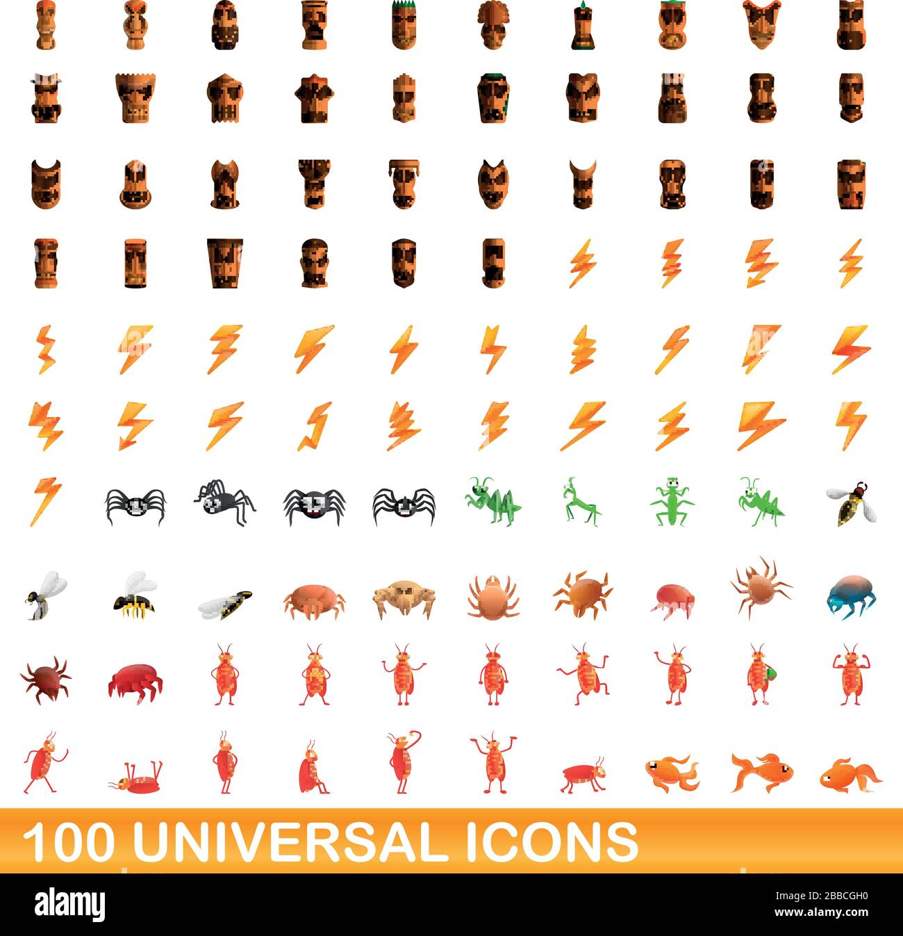 100 universelle Symbole gesetzt. Cartoon Illustration von 100 universelle Symbole Vektor auf weißem Hintergrund einstellen Stock Vektor