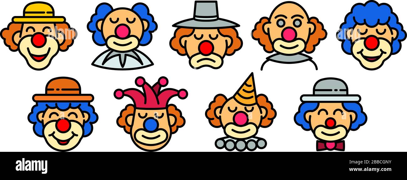 Clown Symbole gesetzt. Umrisse der Clown Vector Icons für Web Design auf weißem Hintergrund Stock Vektor