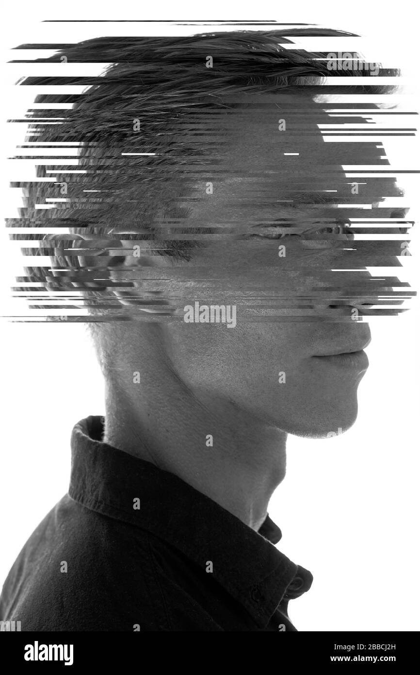 Glitched Porträt eines Mannes Stockfoto