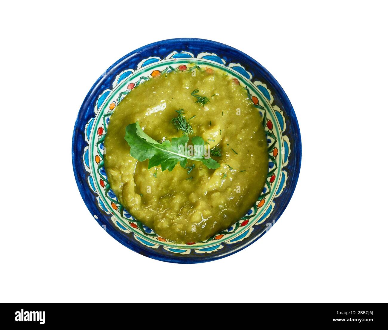 Gewürzte Spinatdhalssuppe, indische Linsensuppe. Stockfoto