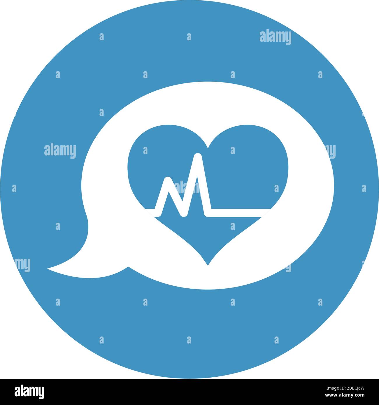 Sprechblase mit Herz-Kardio-Symbol über weißem Hintergrund, Blockstil, Vektorgrafiken Stock Vektor