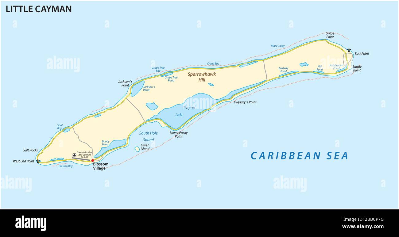 Karte von Little Cayman, einer Insel auf den Cayman Inseln, Großbritannien Stock Vektor