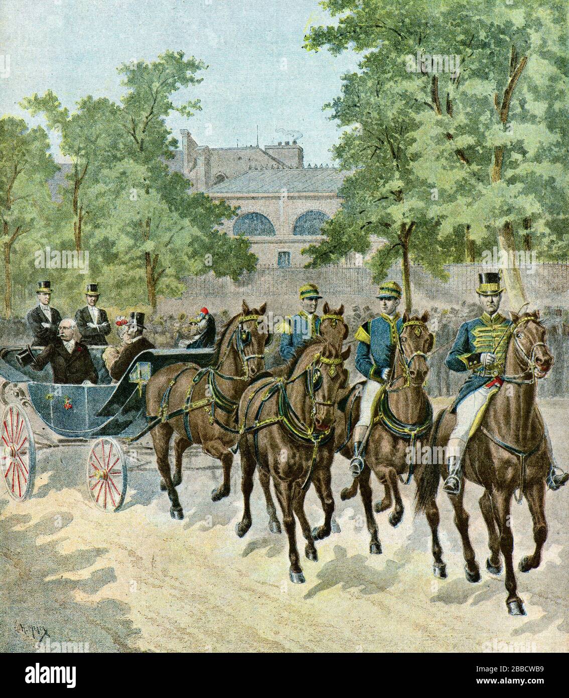 Meyer Henri (* um 1899 in Paris; † nach dem Einzug des Präsidenten der französischen Republik, Felix Faure, auf dem Hippodrom zum Grand Prix Hippique de Paris im Jahr 1895; Privatsammlung Stockfoto