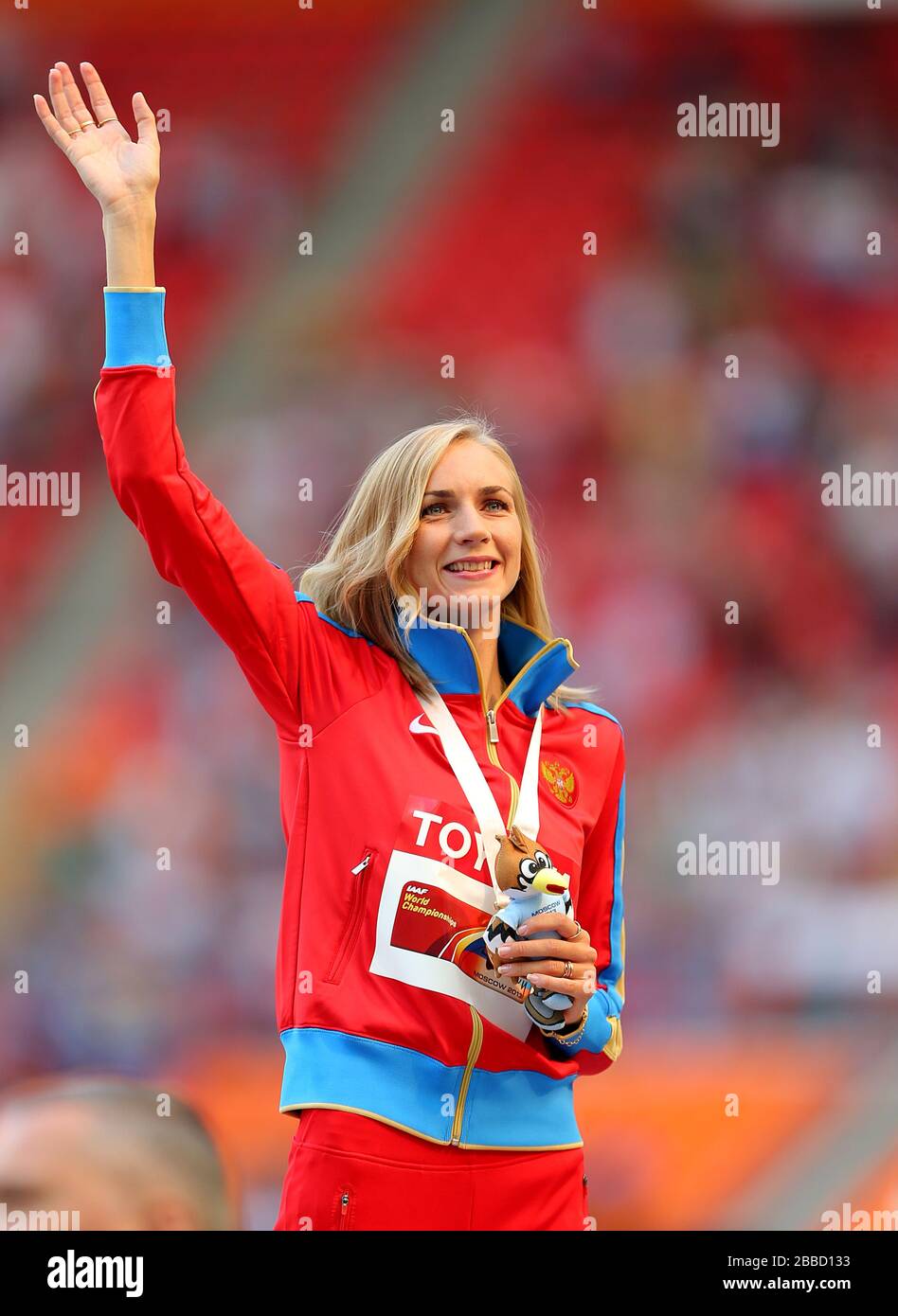 Russlands Swetlana Shkolina feiert Gold im Frauenhochsprung Stockfoto