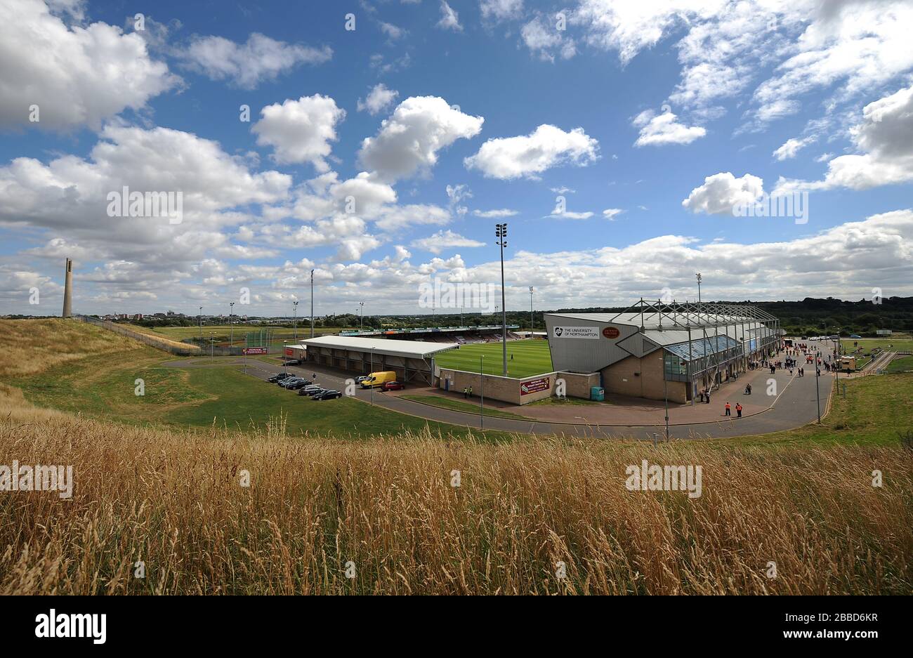 Blick auf das Sixfields Stadium in Northampton, die neue Heimat von Coventry City für die nächsten drei Jahre Stockfoto