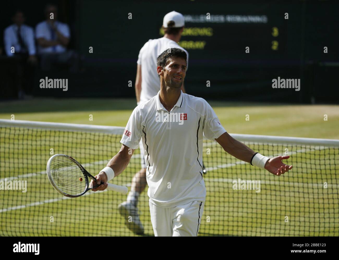 Serbiens Novak Djokovic reagiert im Herrenfinale gegen den Großbritanniens Andy Murray Stockfoto