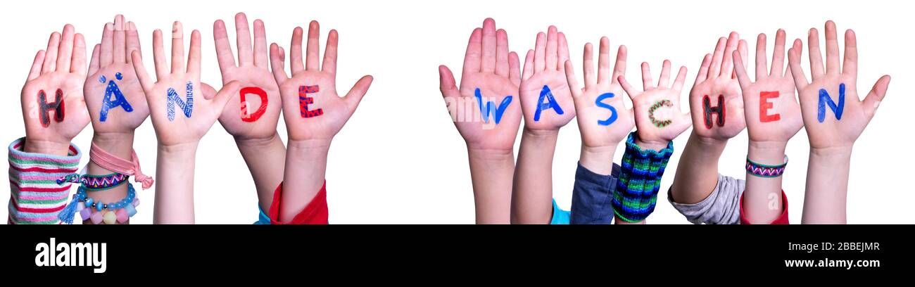 Kinder Hände Halten Haende Weschen Bedeutet Waschen Sie Ihre Hände, Isolierter Hintergrund Stockfoto