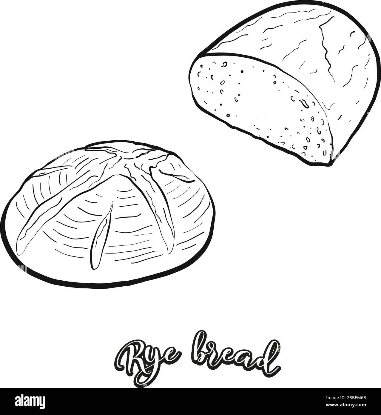 Roggenbrot Essenskizze auf Weiß abgegrenzt. Vektor-Zeichnung von Leaved, meist bekannt in Europa, Amerika, Israel. Lebensmittel-Illustration-Serie. Stock Vektor