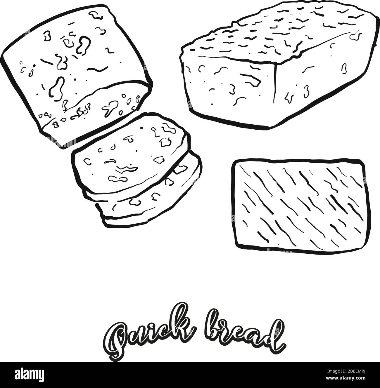 Quick Bread Food-Skizze auf weiß getrennt. Vektorzeichnung von Laugen, in Nordamerika meist bekannt. Lebensmittel-Illustration-Serie. Stock Vektor