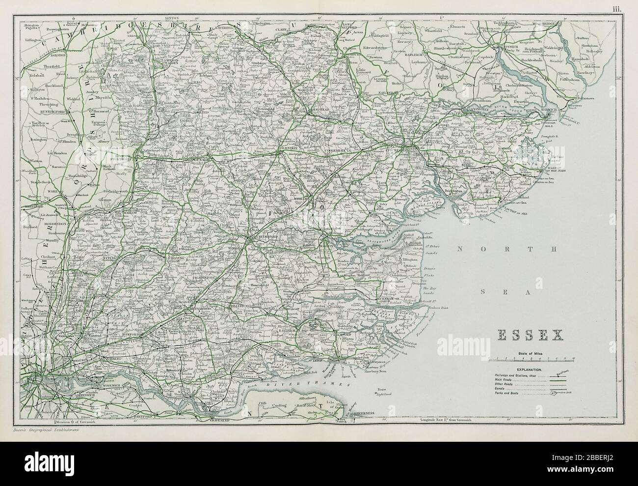 ESSEX. Parliamentary Divisions, Boroughs & Parks. SPECK 1913 alte Karte Stockfoto