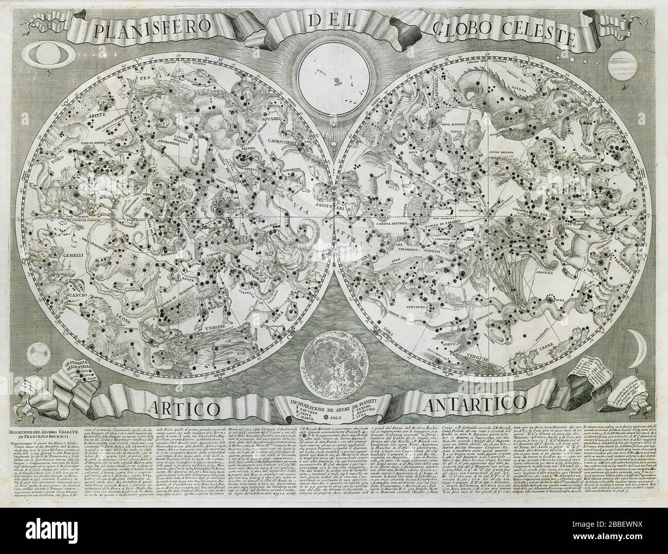 Planisfero del Globo Celeste. Antartico. Planisphere STAR-Diagramm. ROSSI 1687 Karte Stockfoto