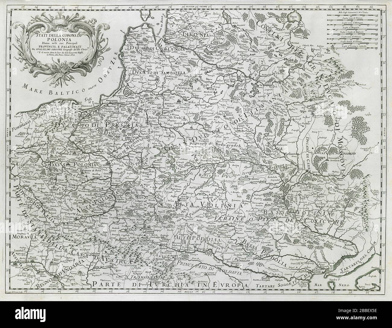 Stati della Corona di Polonia. Polen Weißrussland Ukraine Litauen. ROSSI 1678 Karte Stockfoto