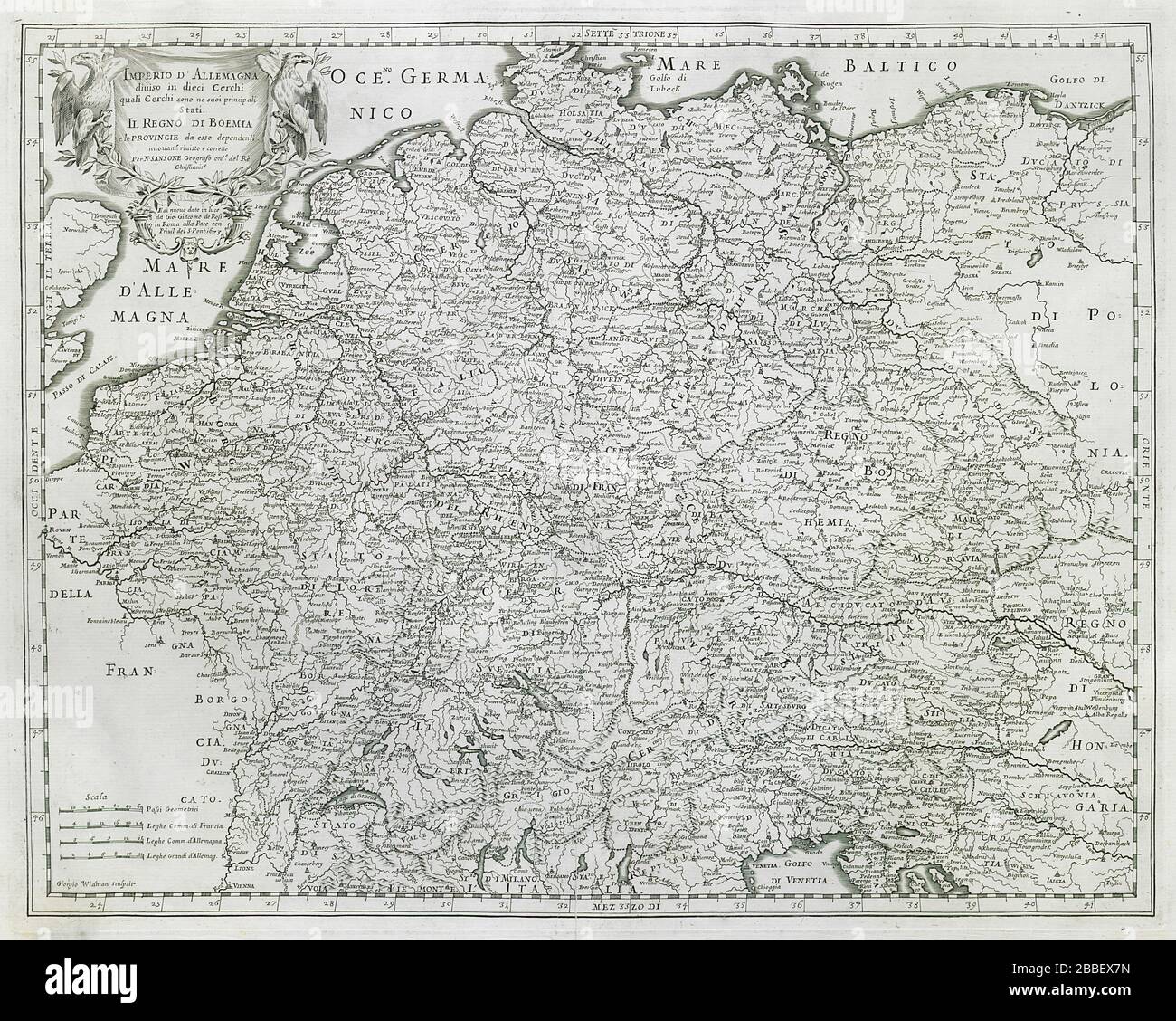 Imperio d'Allemagna… Heiliges Römisches Reich. Deutschland & Mitteleuropa. ROSSI 1673 Karte Stockfoto