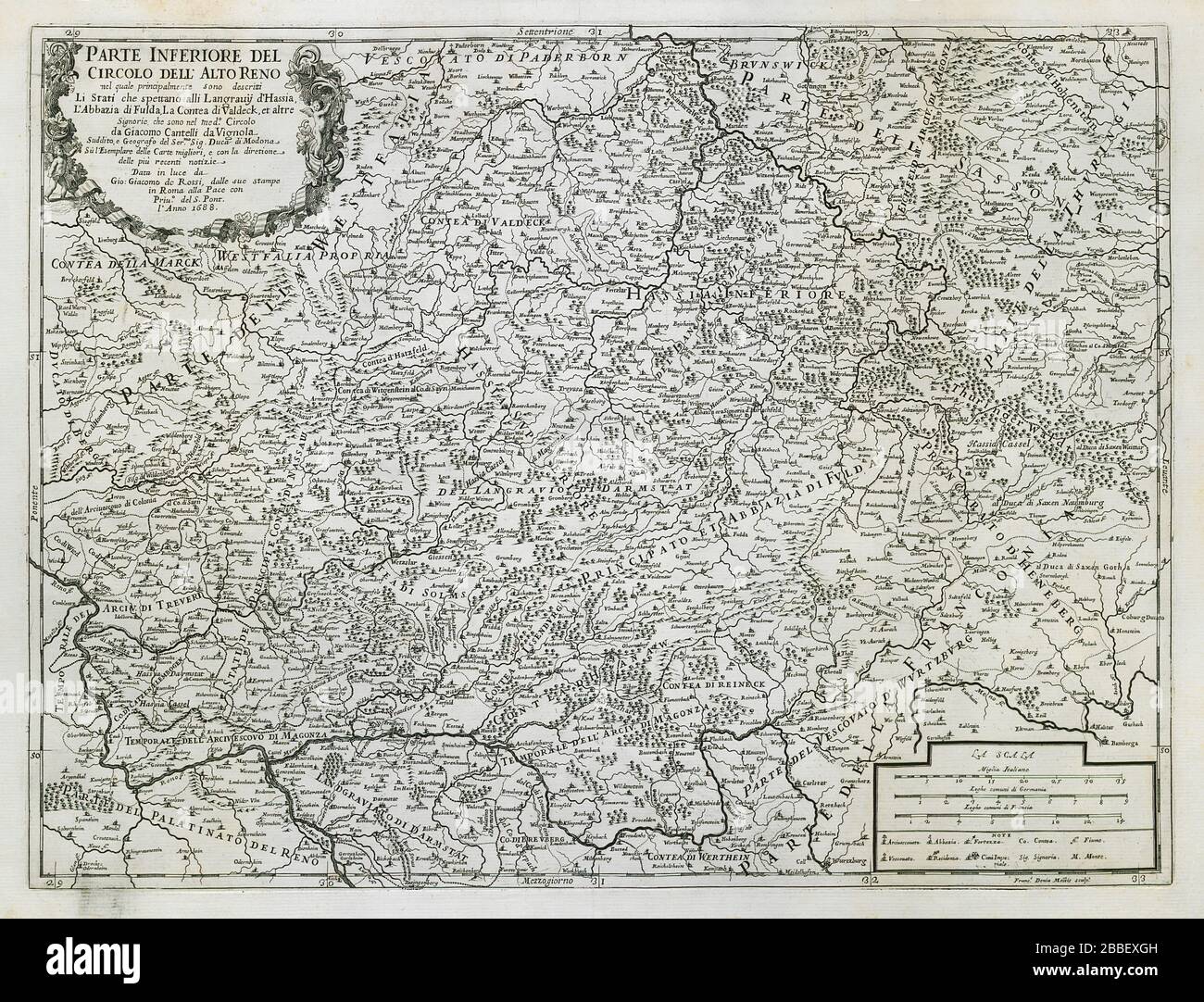 Parte Inferiore del Circolo dell' Alto Reno. Hessen. ROSSI / CANTELLI 1688 Karte Stockfoto