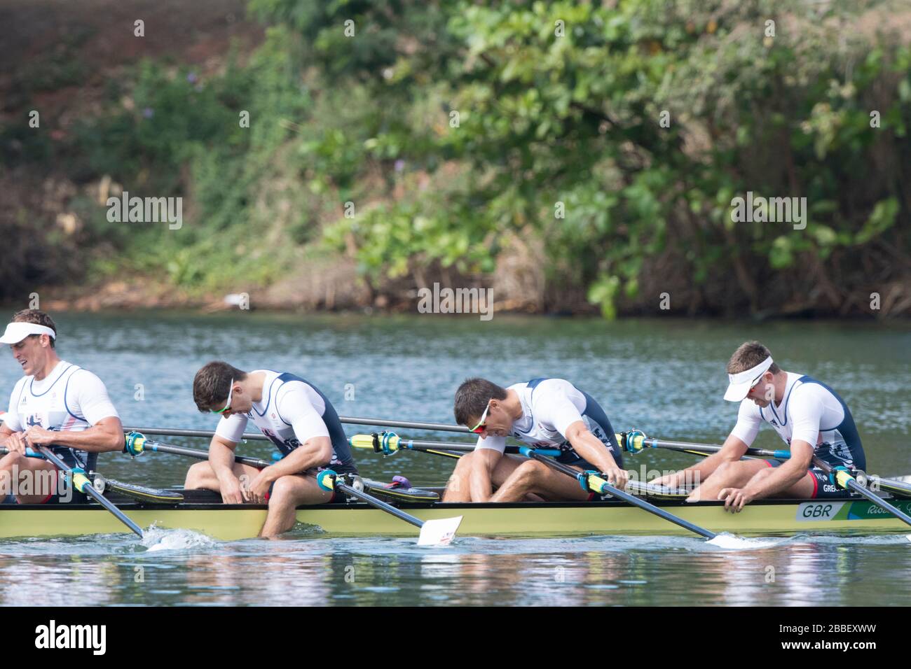 Rio de Janeiro. BRASILIEN. GBRM4X. Schleife. Jack BEAUMONT, San TOWNSEND, Angus GROOM und Pete LAMBERT, 2016 Olympic Rowing Regatta. Lagoa Stadium, Copacabana, "Olympische Sommerspiele" Rodrigo de Freitas Lagune, Lagoa. Lokale Zeit 10:18:29 Donnerstag 08.11.2016 [obligatorische Gutschrift; Peter SPURRIER/Intersport Bilder] Stockfoto