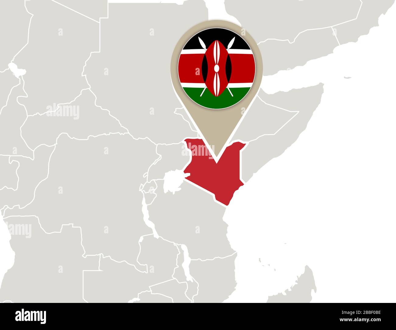 Afrika mit hervorgehobener Kenia-Karte und Flagge Stock Vektor