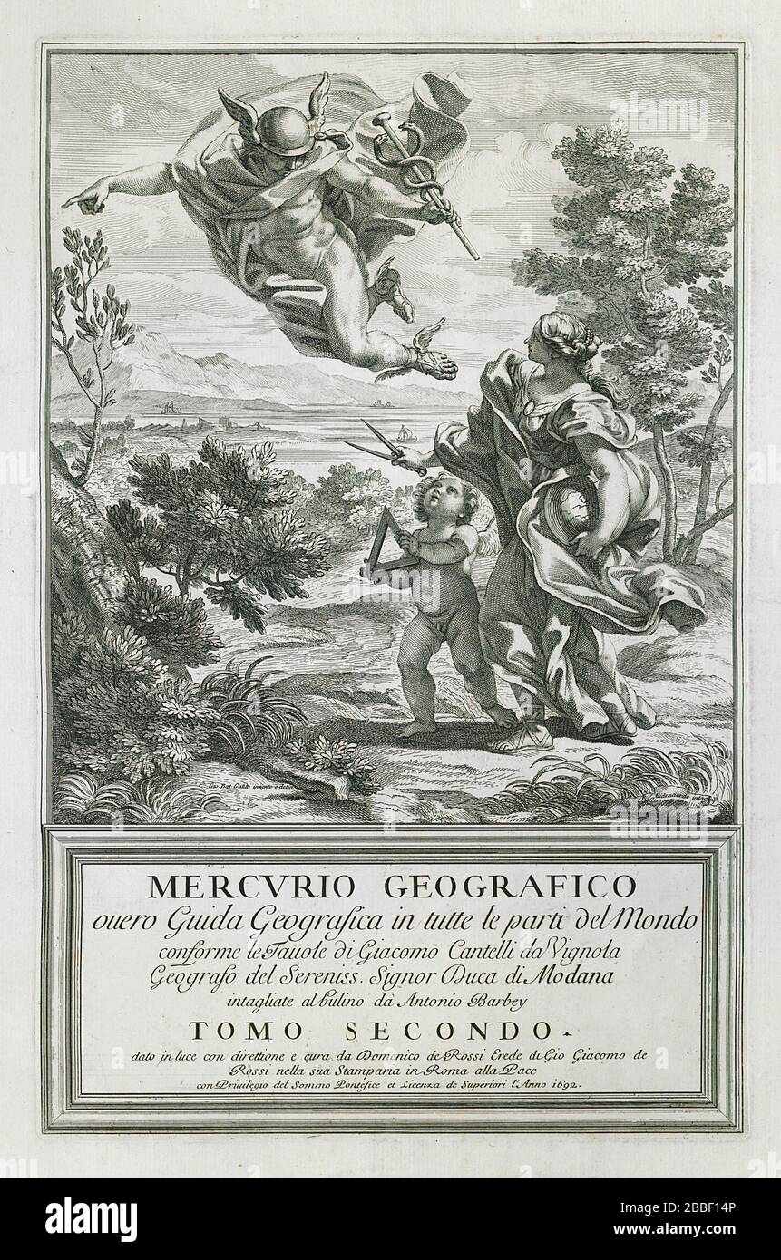 Mercurio Geografico… Tomo Secondo. Band 2. Titelseite. DE ROSSI 1692 Karte Stockfoto